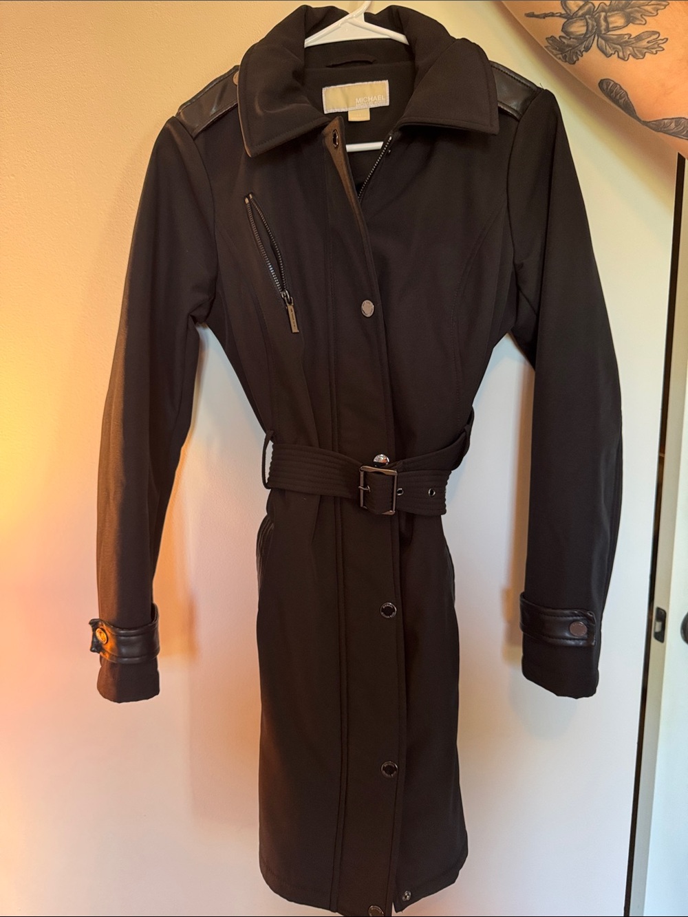 Michael Kors Black Long Trench Coat with Belted Waist